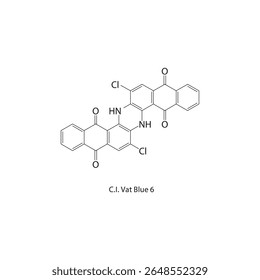C.I. Vat Blue 6 estrutura esquelética. Ilustração esquemática do composto derivado de corante antraquinona. Diagrama simples, fórmula química.