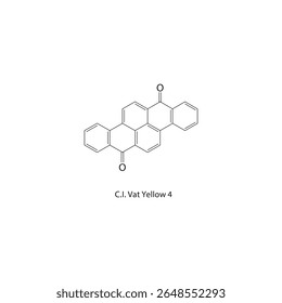 C.I. Vat Yellow 4 estrutura esquelética. Ilustração esquemática do composto derivado de corante antraquinona. Diagrama simples, fórmula química.