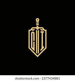 CI vintage shield and sword initial logo in high quality professional design that will print well across any print media
