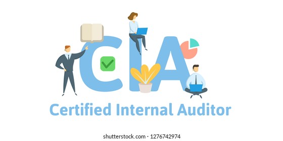 CIA, Certified Internal Auditor. Concept with keywords, letters and icons. Colored flat vector illustration. Isolated on white background.