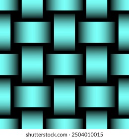 Cian gradient geometric 3d texture. Abstract weaving vector seamless pattern.