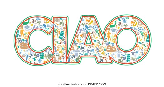 Ciao" - both hello and bye in Italian with symbol elements