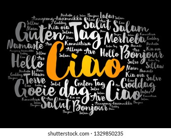 Ciao (Hello Greeting in Italian) word cloud in different languages of the world