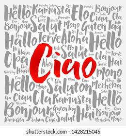 Ciao (Hello Greeting in Italian) word cloud in different languages of the world