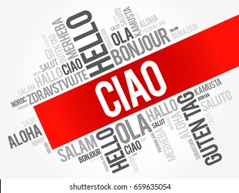 Ciao (Hello Greeting in Italian) word cloud in different languages of the world, background concept