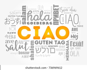 Ciao (Hello Greeting in Italian) word cloud in different languages of the world, background concept