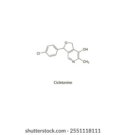 Cibenzoline flache skelettförmige molekulare Struktur Klasse I Antiarrhythmikum verwendet in Arrhythmie Behandlung. Wissenschaftliches Vektorgrafik.