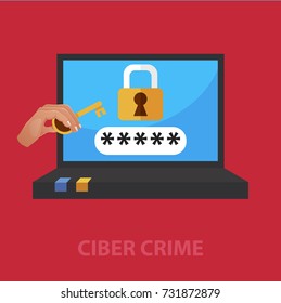 Ciber crime flat concept. Vector illustration. Element template for design.