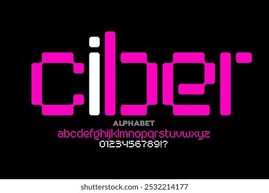 Ciber. Diseño de fuentes de estilo digital, letras del alfabeto y números Ilustración vectorial