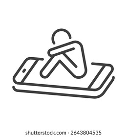 ciberbullying child clip art icon symbol, mobile phone addiction concept, online trolling, depression sadness, isolated line vector illustration