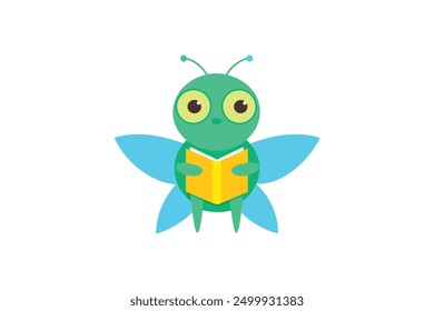 Cicada bug reading icon vector art illustration 