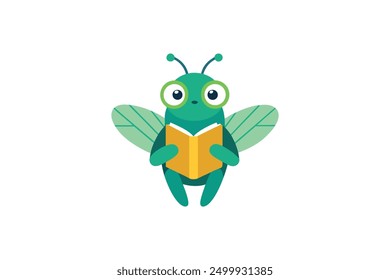 Cicada bug reading icon vector art illustration 