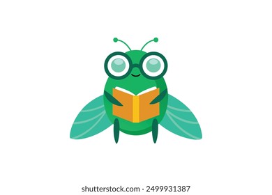 Cicada bug reading icon vector art illustration 