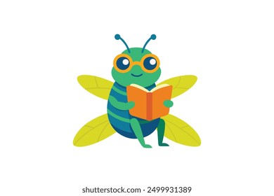 Cicada bug reading icon vector art illustration 