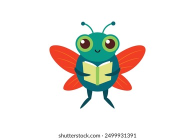 Cicada bug reading icon vector art illustration 