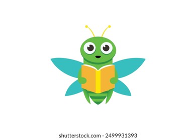 Cicada bug reading icon vector art illustration 