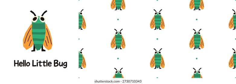 Cicada cutout insect naive collage for kids. Cute cicada card for children prints and stationery.