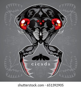 Cicada gray head composition  vector illustration. Creative design.