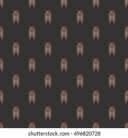 Cicada icons seamless vector pattern. Simple Insect background. Can be used for design, web, textile and wrapping