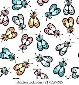 Cicada insect cartoon illustration vector seamless pattern.  Baby cloth tissue print. Fly bug abstract repeating summer pattern. Children drawing simple design.