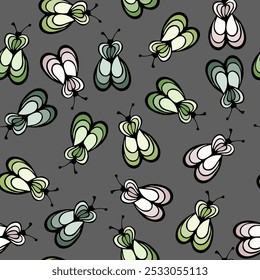 Cicada insect cartoon illustration vector seamless pattern.  Baby cloth textile print. Fly bug abstract repeating summer pattern. Children drawing closeup design.