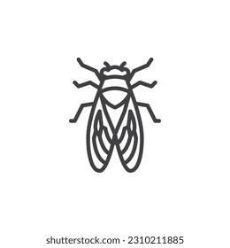 Icono de la línea de insecto Cicada. signo de estilo lineal para concepto móvil y diseño web. Icono vectorial de contorno de insecto de vuelo. Símbolo, ilustración del logotipo. Gráficos vectoriales