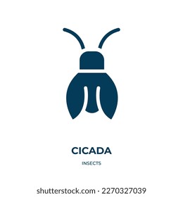 icono del vector de cigarra. íconos de cigarra, insectos, rellenos de animales del concepto de insectos planos. Icono de glifo negro aislado, elemento de símbolo de ilustración vectorial para diseño web y aplicaciones móviles