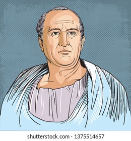 Cicero (106-43 BC) portrait in line art illustration. He was a Roman politician, lawyer, consul of the Roman Republic and governor of the Roman province of Cilicia.