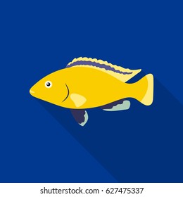 Cichlid hummingbird fish icon flat. Singe aquarium fish icon from the sea,ocean life flat.