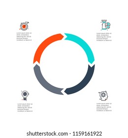 Cicle arrows for infographic with thin line icons. Template for diagram, graph, presentation and round chart. Business concept with 4 options, parts, steps or processes.