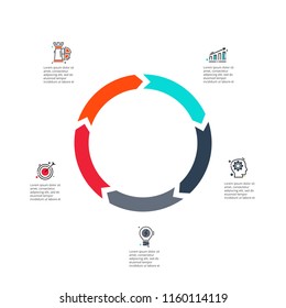 Cicle arrows for infographic with thin line icons. Template for diagram, graph, presentation and round chart. Business concept with 5 options, parts, steps or processes.