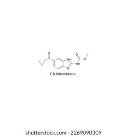 Ciclobendazole flat skeletal molecular structure Anthelmintic agent drug used in worm infection treatment. Vector illustration.