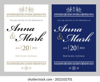 Cicmany ornaments on wedding invitation in folk Slovak style