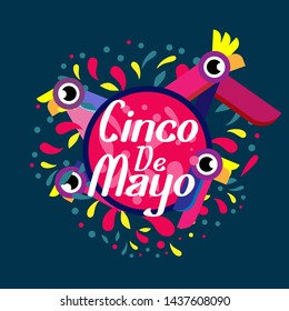 cicno de mayo has mean mexican event, beautiful greeting card background or banner with colorful bird theme. design illustration