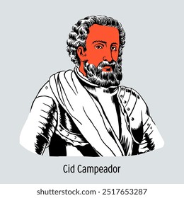 Cid Campeador fue un noble castellano, figura militar y política, héroe nacional de España, héroe de cuentos populares españoles, poemas, romances. Ilustración vectorial dibujada a mano