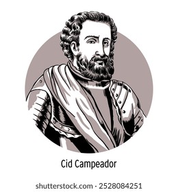 Cid Campeador is a Castilian nobleman, military and political figure, national hero of Spain, hero of Spanish folk tales, poems, romances and dramas. Hand drawn vector illustration