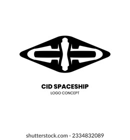 CID logo concept: a fusion of initial letters with a UFO spacecraft, ideal for aviation brands or scientific labs. Editable vector illustration.