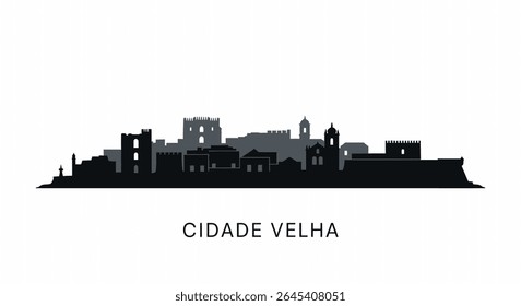 Cidade Velha Silhouette with Cape Verde Cityscape.