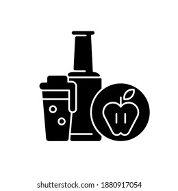 Apfelwein-Symbol für die schwarze Glyphe. Flaschengetränk. Apfelalkohol. In Glaswaren flüssig. Pub-Menü. Erfrischungsgetränk zum Feiern. Das Produkt ankurbeln. Silhouette-Symbol auf weißem Raum. Vektorgrafik einzeln