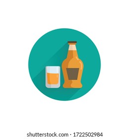 cider bottle with glass colorful flat icon with long shadow. cider flat icon