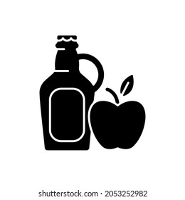 Cider to go black glyph icon. Fermented apple juice. Expressed fruit beverage. Alcoholic, nonalcoholic drink varieties. Lemon cider. Silhouette symbol on white space. Vector isolated illustration