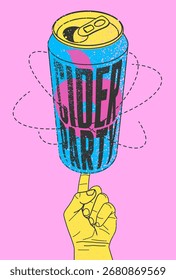 Cider Party. Apple Cider can typographical vintage style grunge poster design. Retro vector illustration.