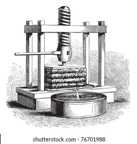 Cider Press, vintage engraving. Old engraved illustration of a Cider Press. Trousset Encyclopedia