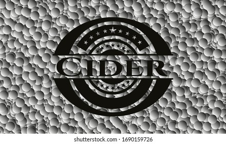 Cider realistic dark emblem with bubbles background. Vector Illustration. Detailed.