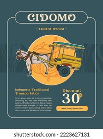 Cidomo Traditional Transportation from Lombok Illustration. Poster idea for tourism event