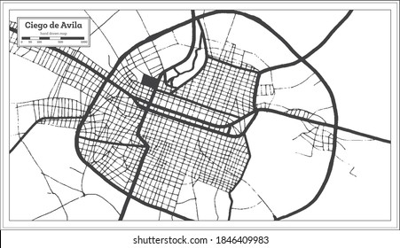 Ciego de Avila Cuba City Map in Black and White Color in Retro Style. Outline Map. Vector Illustration.