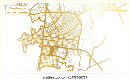 Cienfuegos Cuba City Map in Retro Style in Golden Color. Outline Map. Vector Illustration.