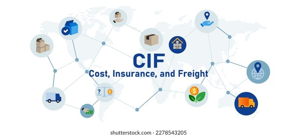 CIF Cost Insurance Freight concept of transportation delivery term icon set illustration