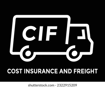 cif, cost insurance and freight, simple linear truck logo or icon, vector illustration