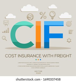  cif mean (cost insurance with freight) ,letters and icons,Vector illustration.